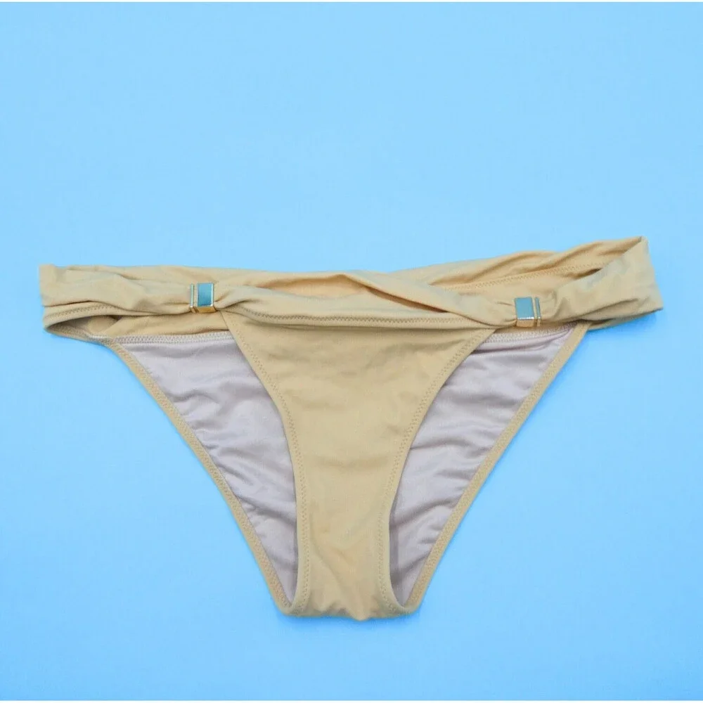 Victorias Secret Medium Beige Ruffle Top Brazilian Bikini Bottom Beach Swimwear‎
